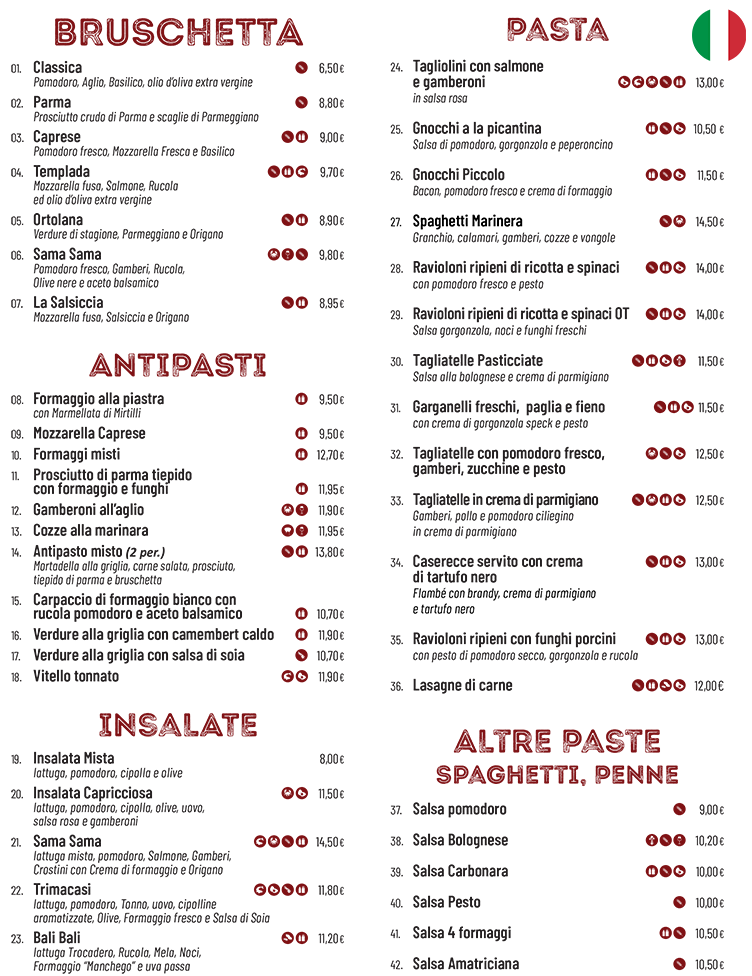 menu italiano sama sama piccolo tenerife